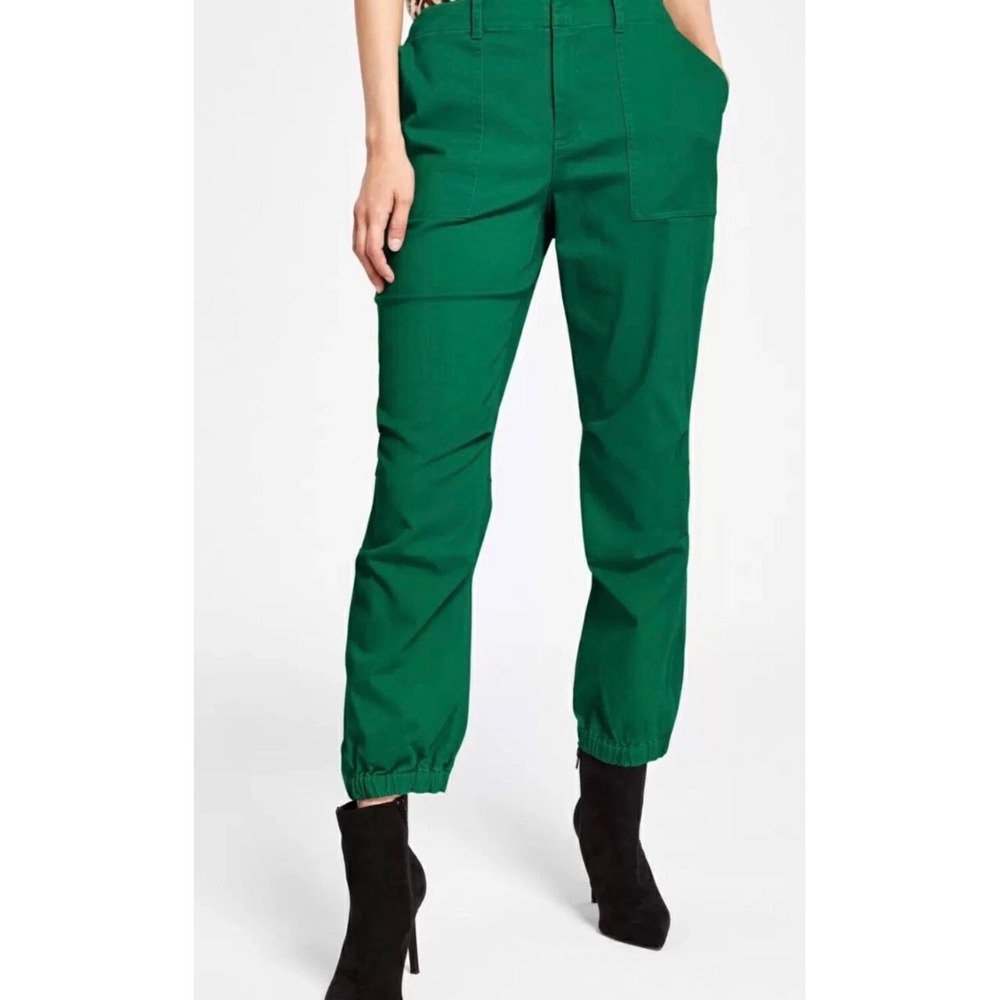 INC International Concepts Utility Ankle Pants Green Pull On Elastic Hem Size 14